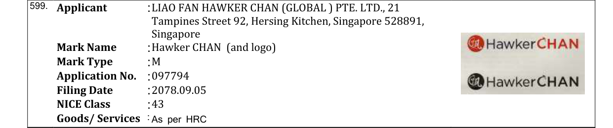 Original bulletin entry for Hawker CHAN (and logo)