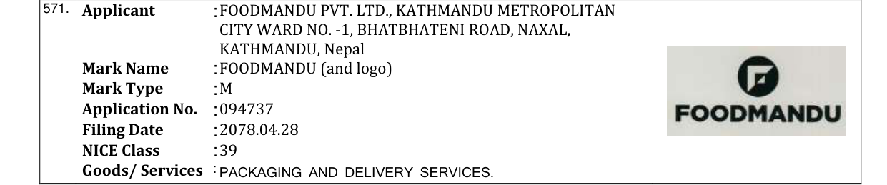 Original bulletin entry for FOODMANDU (and logo)