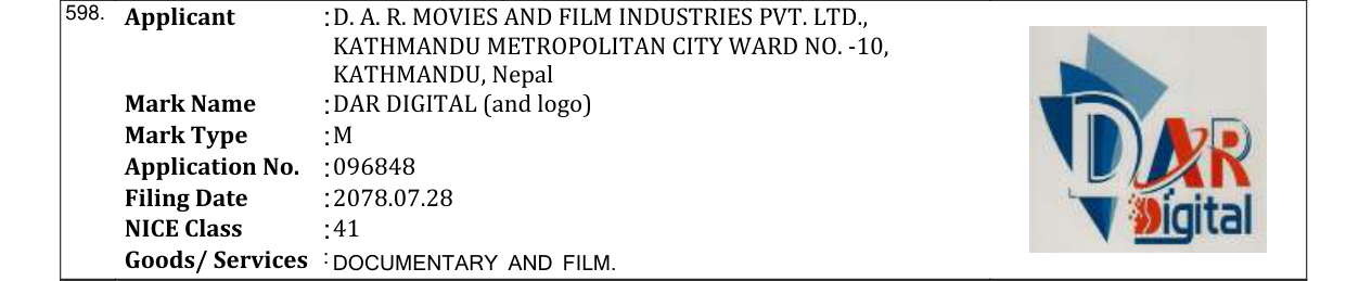 Original bulletin entry for DAR DIGITAL (and logo)
