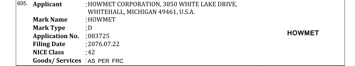 Original bulletin entry for HOWMET