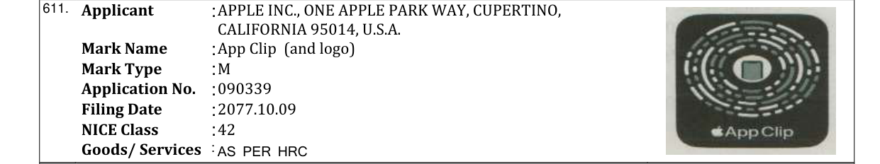 Original bulletin entry for App Clip (and logo)