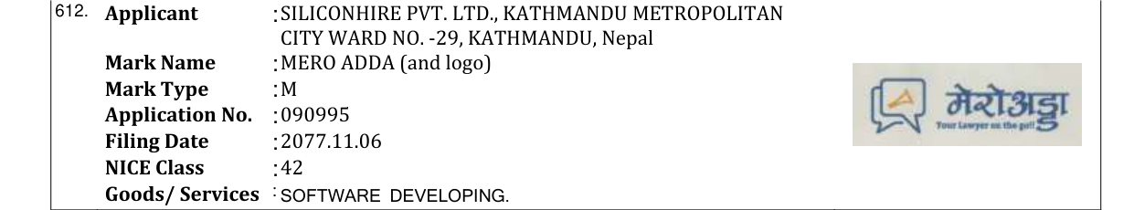 Original bulletin entry for MERO ADDA (and logo)