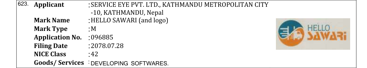 Original bulletin entry for HELLO SAWARI (and logo)