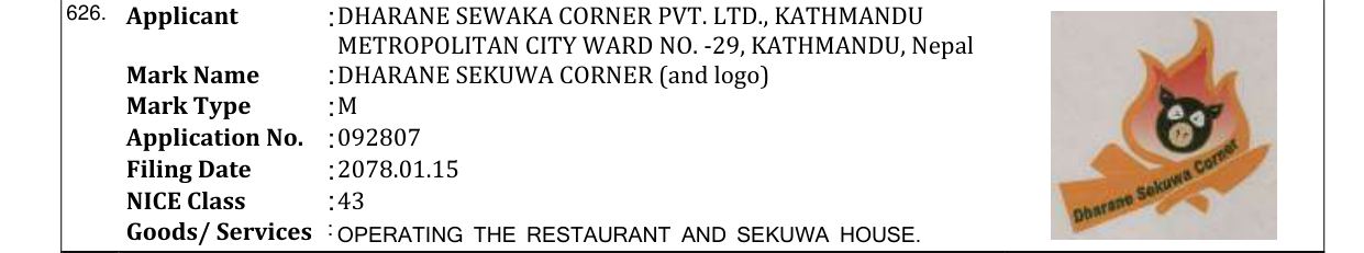 Original bulletin entry for DHARANE SEKUWA CORNER (and logo)