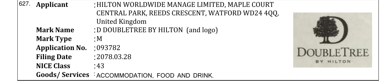 Original bulletin entry for D DOUBLETREE BY HILTON (and logo)