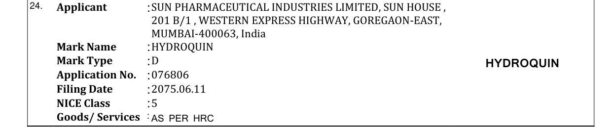 Original bulletin entry for HYDROQUIN
