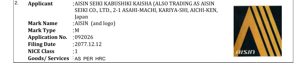 Original bulletin entry for AISIN (and logo)