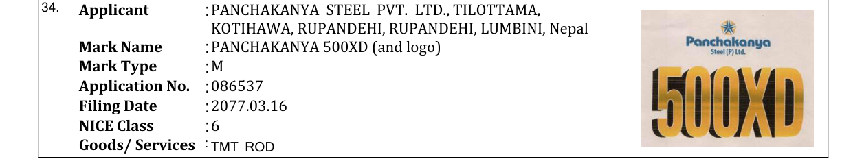 Original bulletin entry for PANCHAKANYA 500XD (and logo)