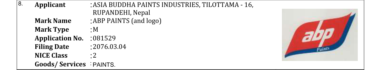 Original bulletin entry for ABP PAINTS (and logo)