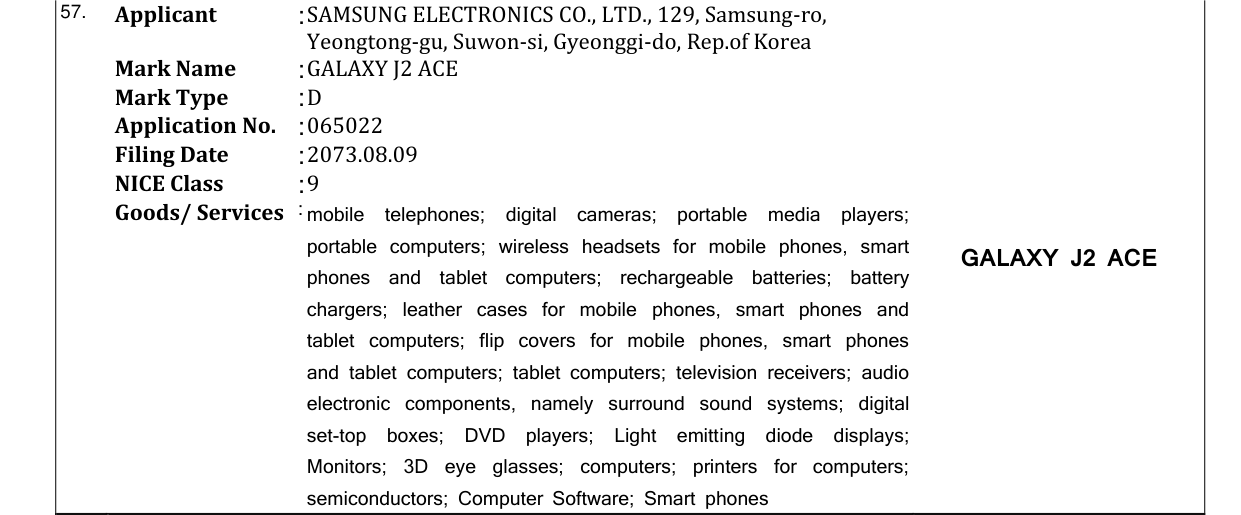 Original bulletin entry for GALAXY J2 ACE