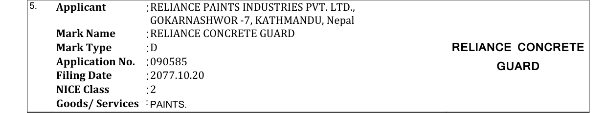 Original bulletin entry for RELIANCE CONCRETE GUARD