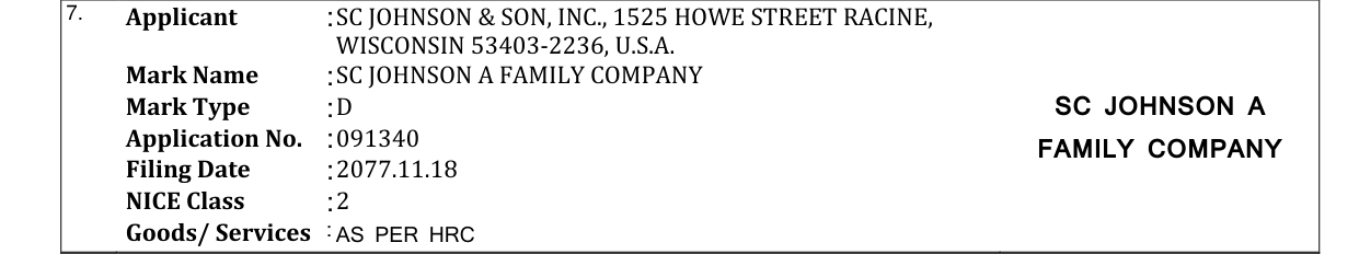 Original bulletin entry for SC JOHNSON A FAMILY COMPANY