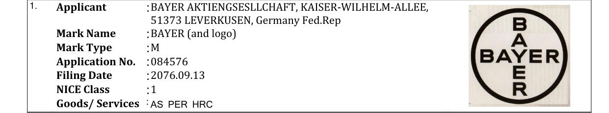 Original bulletin entry for BAYER (and logo)