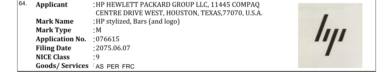 Original bulletin entry for HP stylized, Bars (and logo)