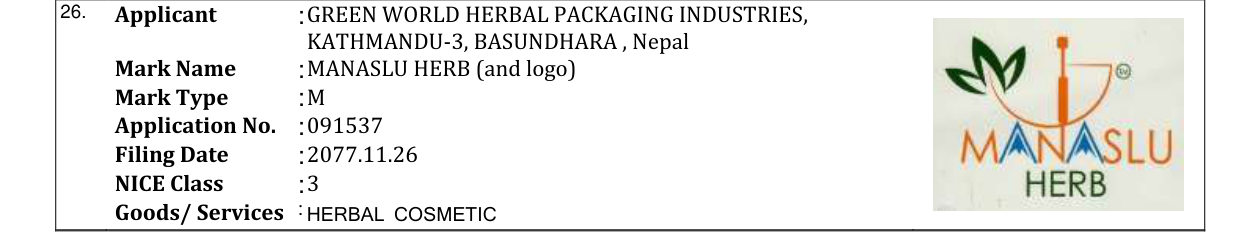 Original bulletin entry for MANASLU HERB (and logo)