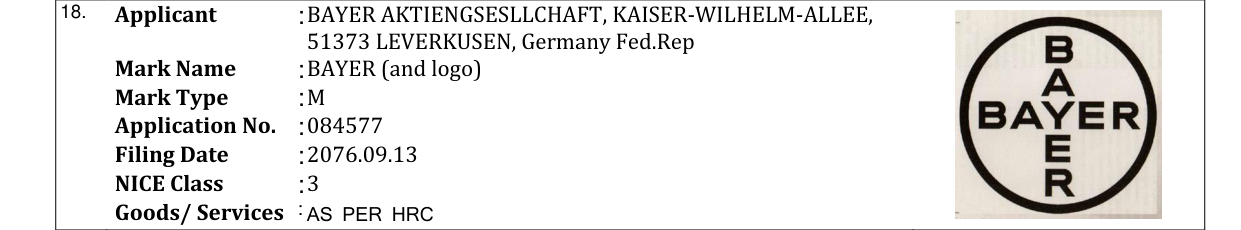 Original bulletin entry for BAYER (and logo)