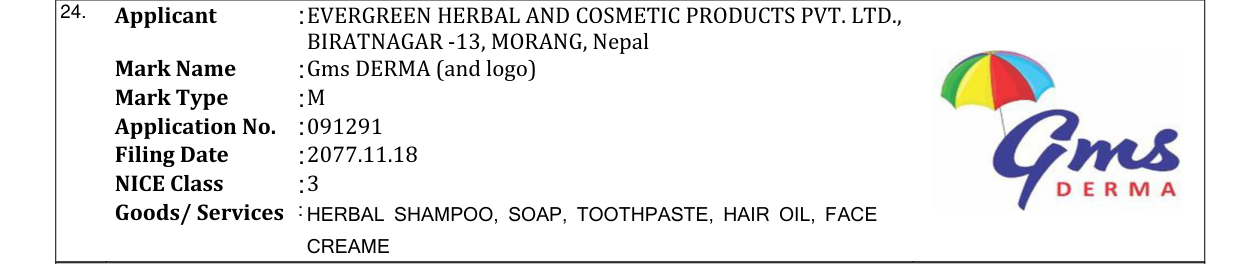 Original bulletin entry for Gms DERMA (and logo)