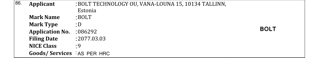 Original bulletin entry for BOLT