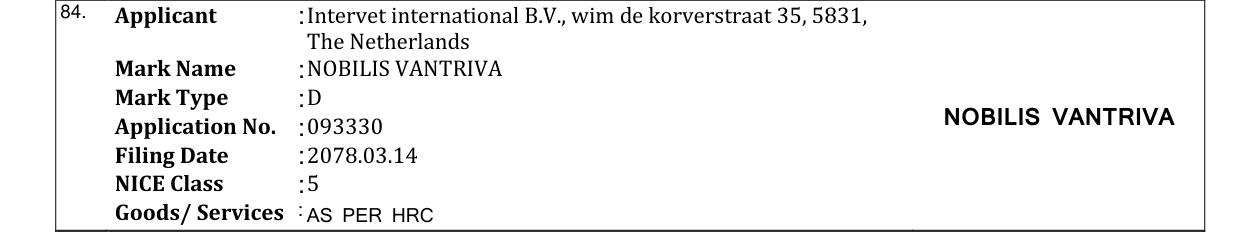 Original bulletin entry for NOBILIS VANTRIVA