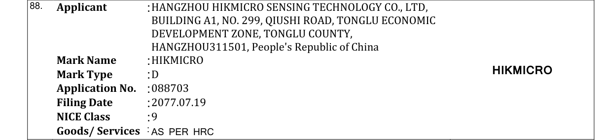Original bulletin entry for HIKMICRO