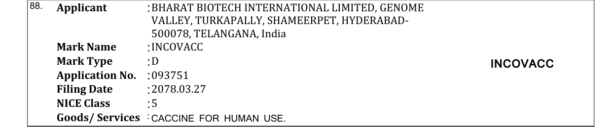 Original bulletin entry for INCOVACC
