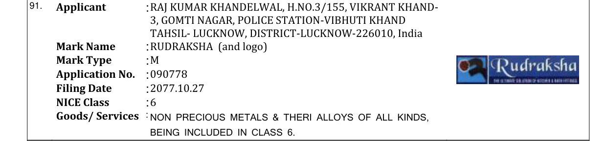 Original bulletin entry for RUDRAKSHA (and logo)