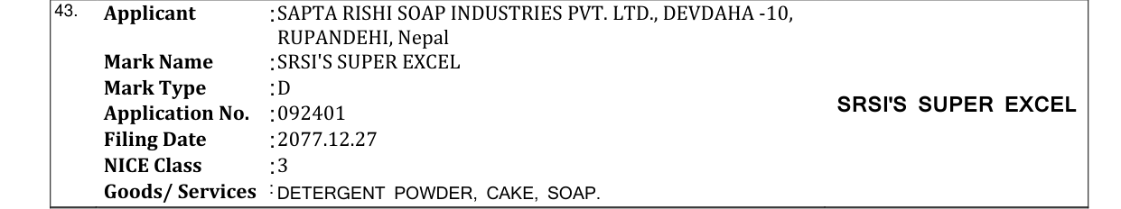 Original bulletin entry for SRSI'S SUPER EXCEL