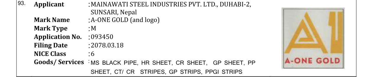 Original bulletin entry for A-ONE GOLD (and logo)