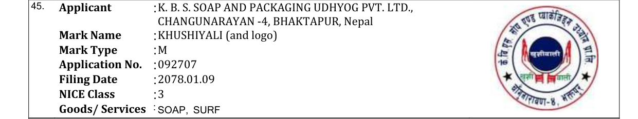 Original bulletin entry for KHUSHIYALI (and logo)