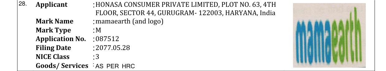 Original bulletin entry for mamaearth (and logo)