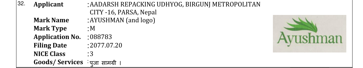 Original bulletin entry for AYUSHMAN (and logo)