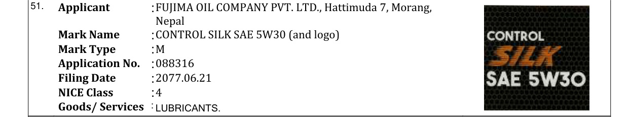 Original bulletin entry for CONTROL SILK SAE 5W30 (and logo)