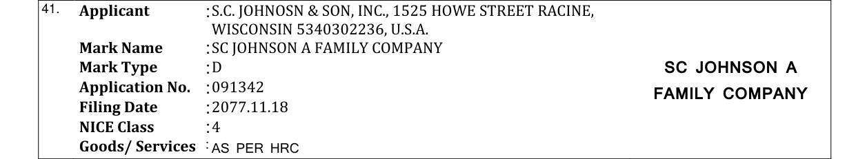 Original bulletin entry for SC JOHNSON A FAMILY COMPANY