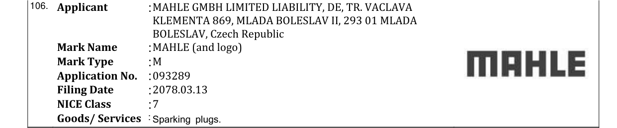 Original bulletin entry for MAHLE (and logo)