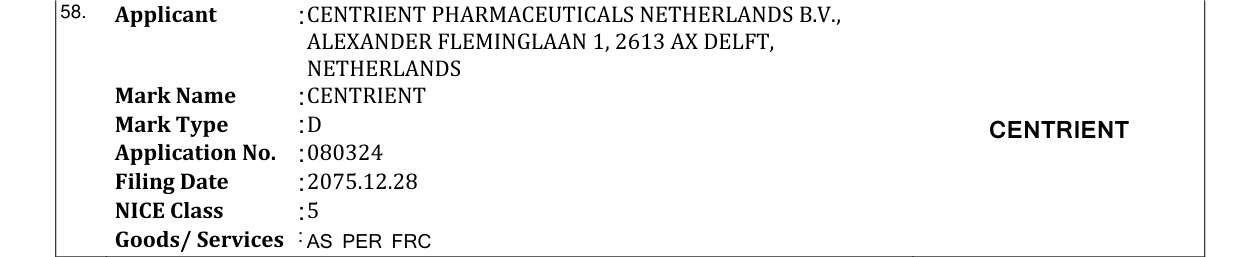 Original bulletin entry for CENTRIENT