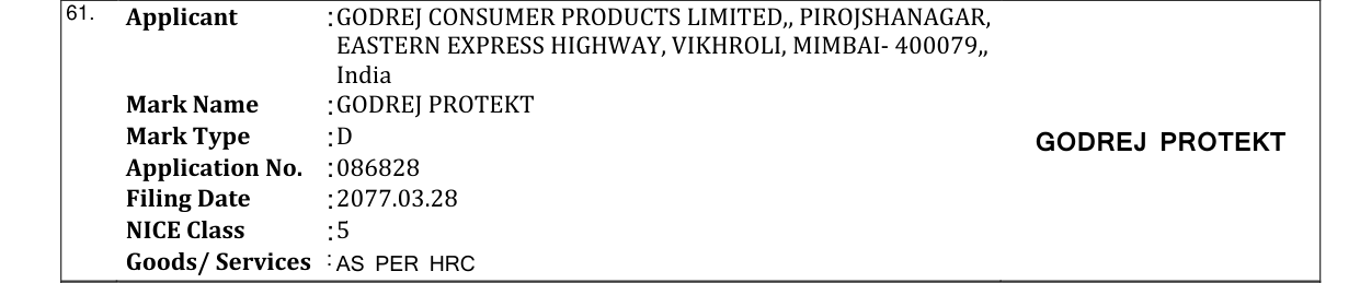 Original bulletin entry for GODREJ PROTEKT
