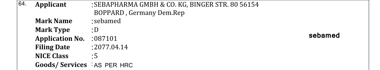 Original bulletin entry for sebamed