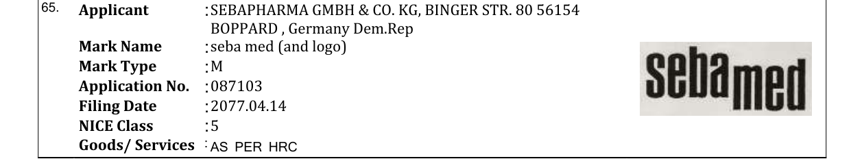 Original bulletin entry for seba med (and logo)