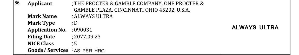 Original bulletin entry for ALWAYS ULTRA