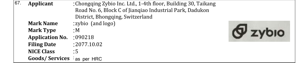 Original bulletin entry for zybio (and logo)