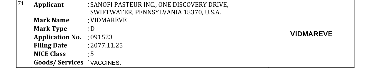 Original bulletin entry for VIDMAREVE