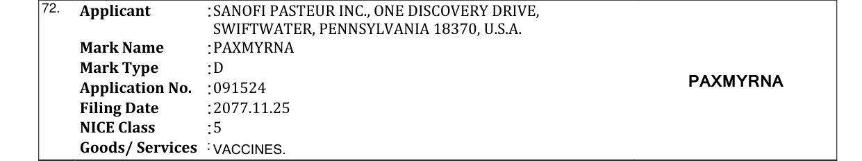 Original bulletin entry for PAXMYRNA