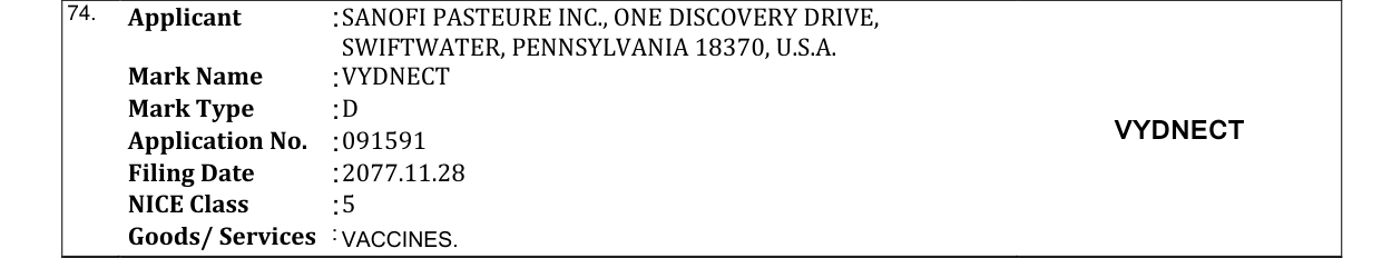 Original bulletin entry for VYDNECT