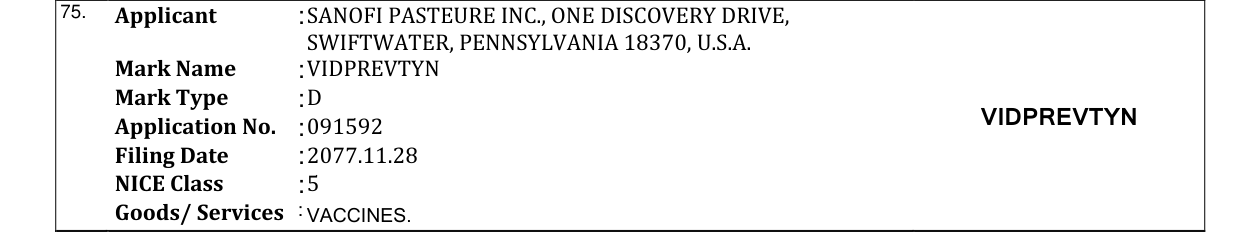 Original bulletin entry for VIDPREVTYN