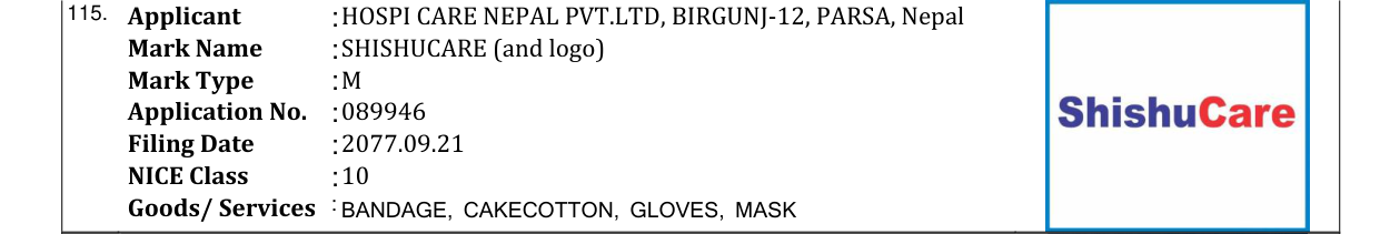 Original bulletin entry for SHISHUCARE (and logo)