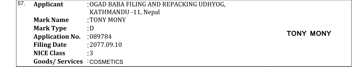 Original bulletin entry for TONY MONY