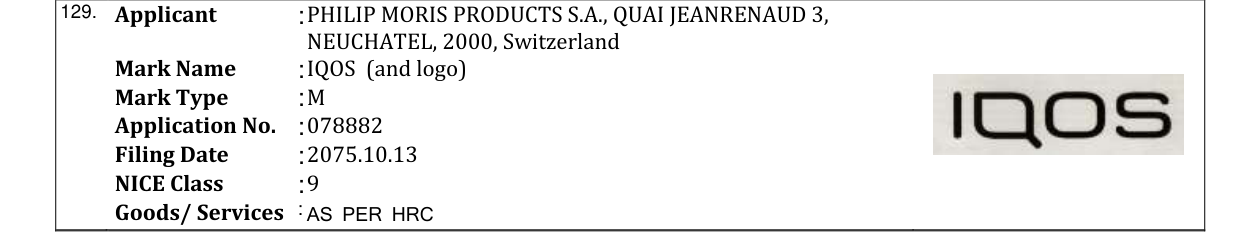 Original bulletin entry for IQOS (and logo)