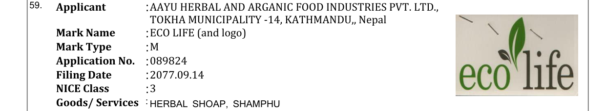 Original bulletin entry for ECO LIFE (and logo)