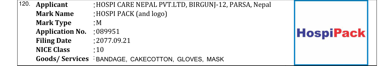 Original bulletin entry for HOSPI PACK (and logo)