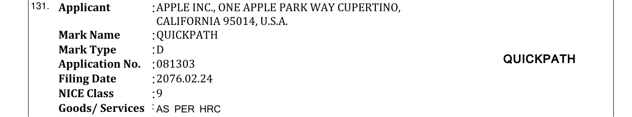 Original bulletin entry for QUICKPATH